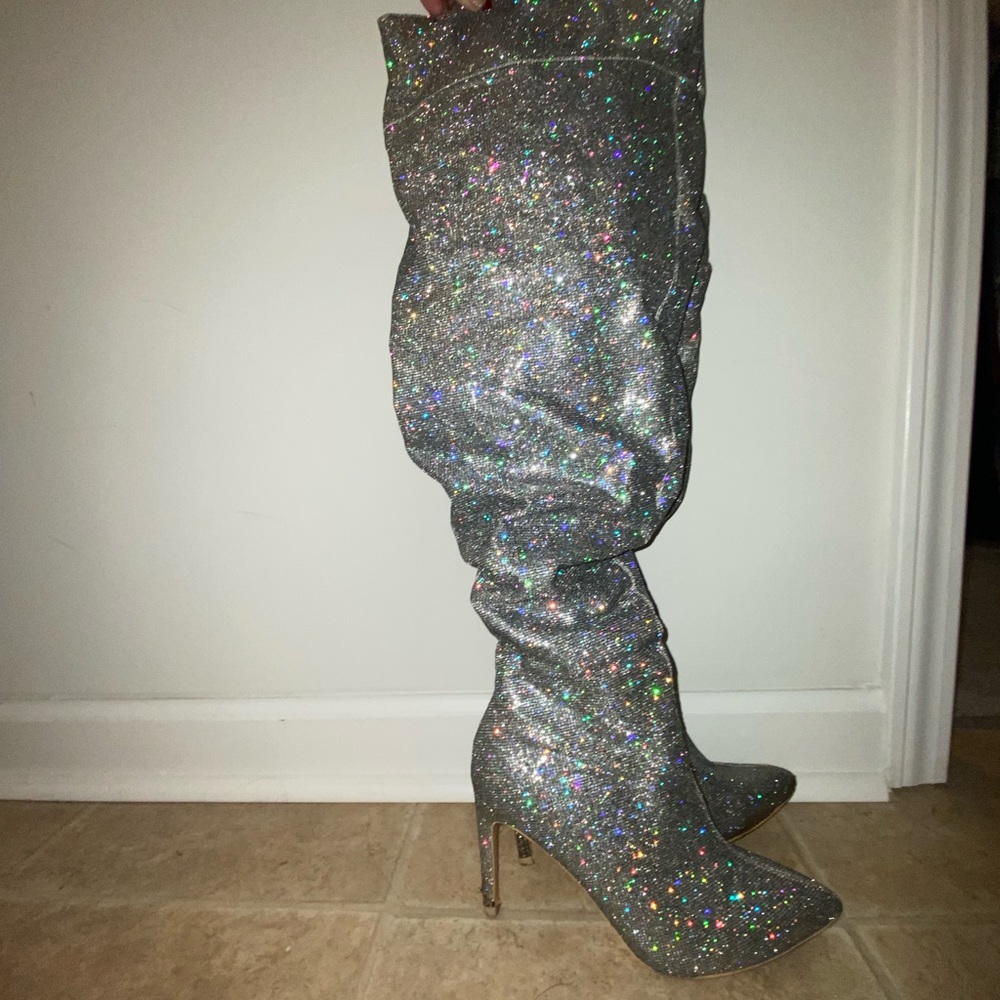 Thigh high glitter boots